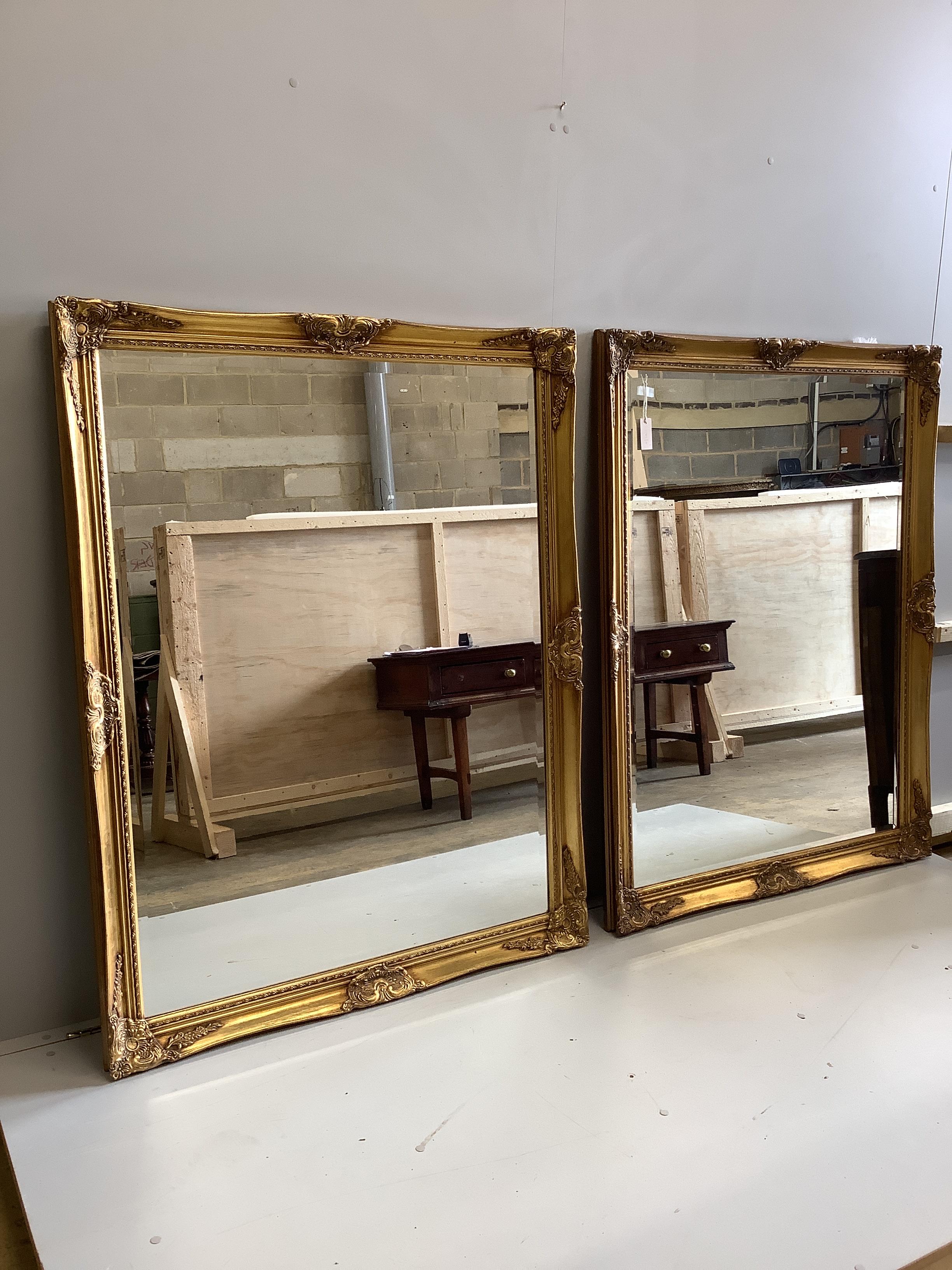 A pair of Victorian style rectangular wall mirrors, width 106cm, height 137cm